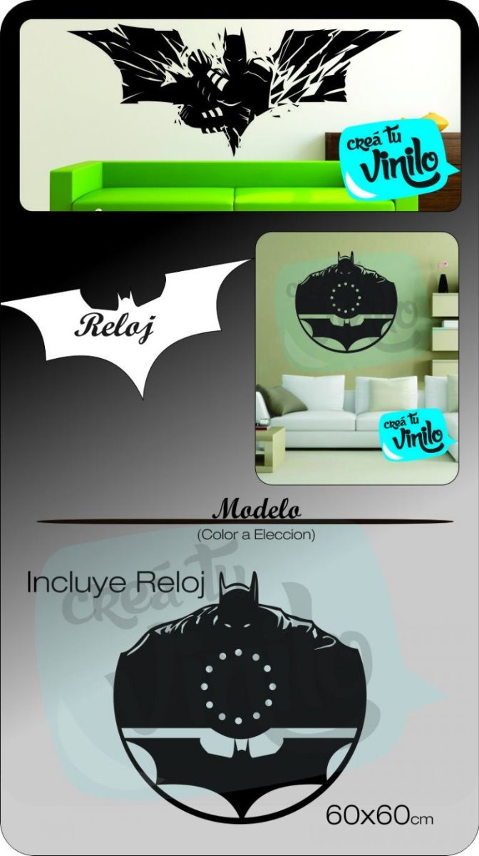 Vinilo Reloj Infantil Batman Decoracion Pared 60cm - Imagen 2