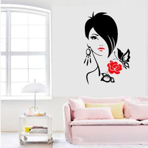 Vinilos Peluqueria Salon Mujer Dos Colores Pared Vidriera M4