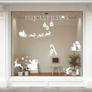 Vinilo Decorativo Navidad Duendes Trineo Papá Noel Vidriera