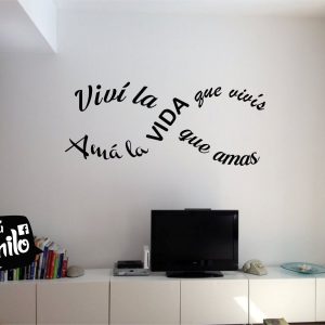 Vinilo Frase Vivi La Vida Que Amas Decorativo Negro 1mtx40cm