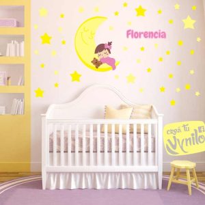 Vinilo Infantil Luna Estrellas +nombre Decorativo 60x50cm