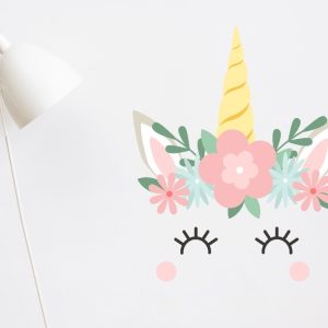 Vinilo Decorativo Infantil Unicornio Flores Modelo 1 60x50cm