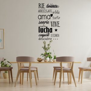 Vinilo Frase Ríe Ama Sonríe Decorativo 1mx60cm Vertical