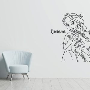 Vinilo Infantil Rapunzel Con Nombre Modelo B Decorativo