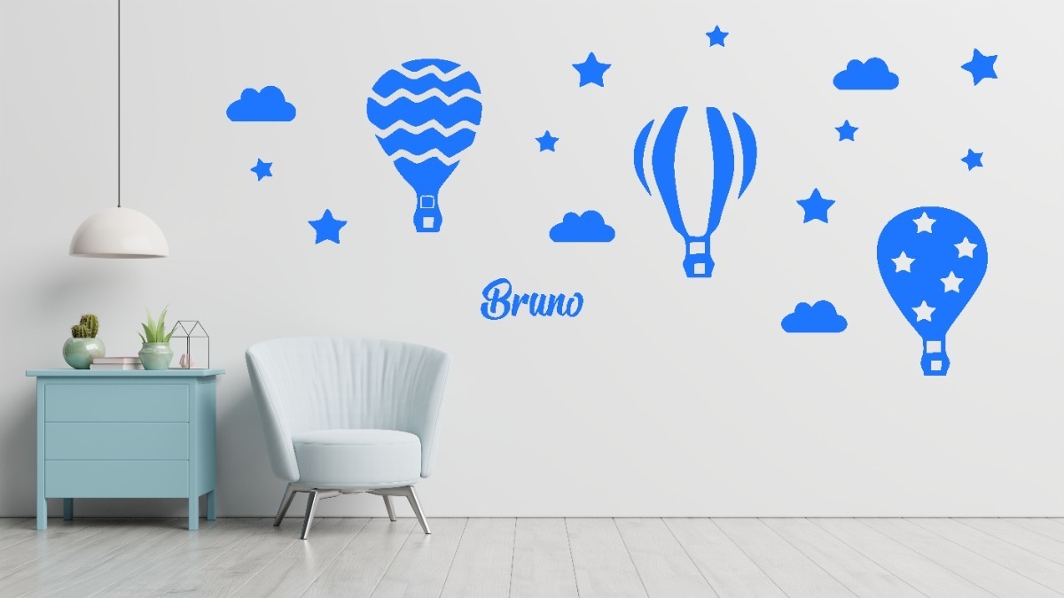 Vinilo Decorativo Infantil Globo Nubes Y Estrellas C/nombre