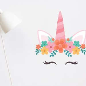 Vinilo Decorativo Infantil Unicornio Flores Modelo 2 60x50cm