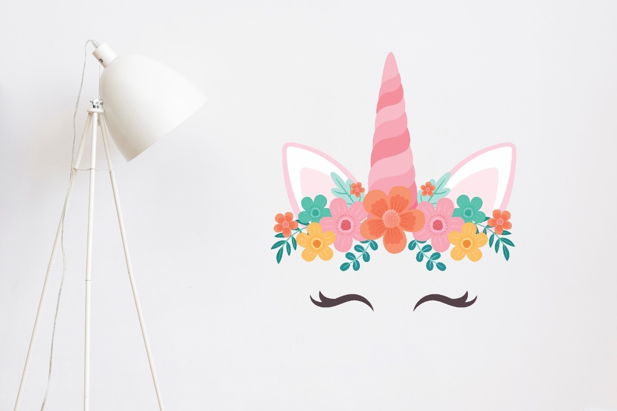 Vinilo Decorativo Infantil Unicornio Flores Modelo 2 60x50cm