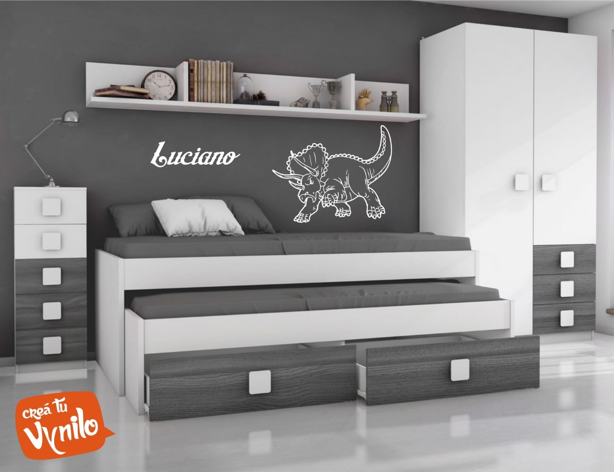 Vinilo Infantil Dinosaurio Triceratops Con Nombre 60x50cm - Imagen 2