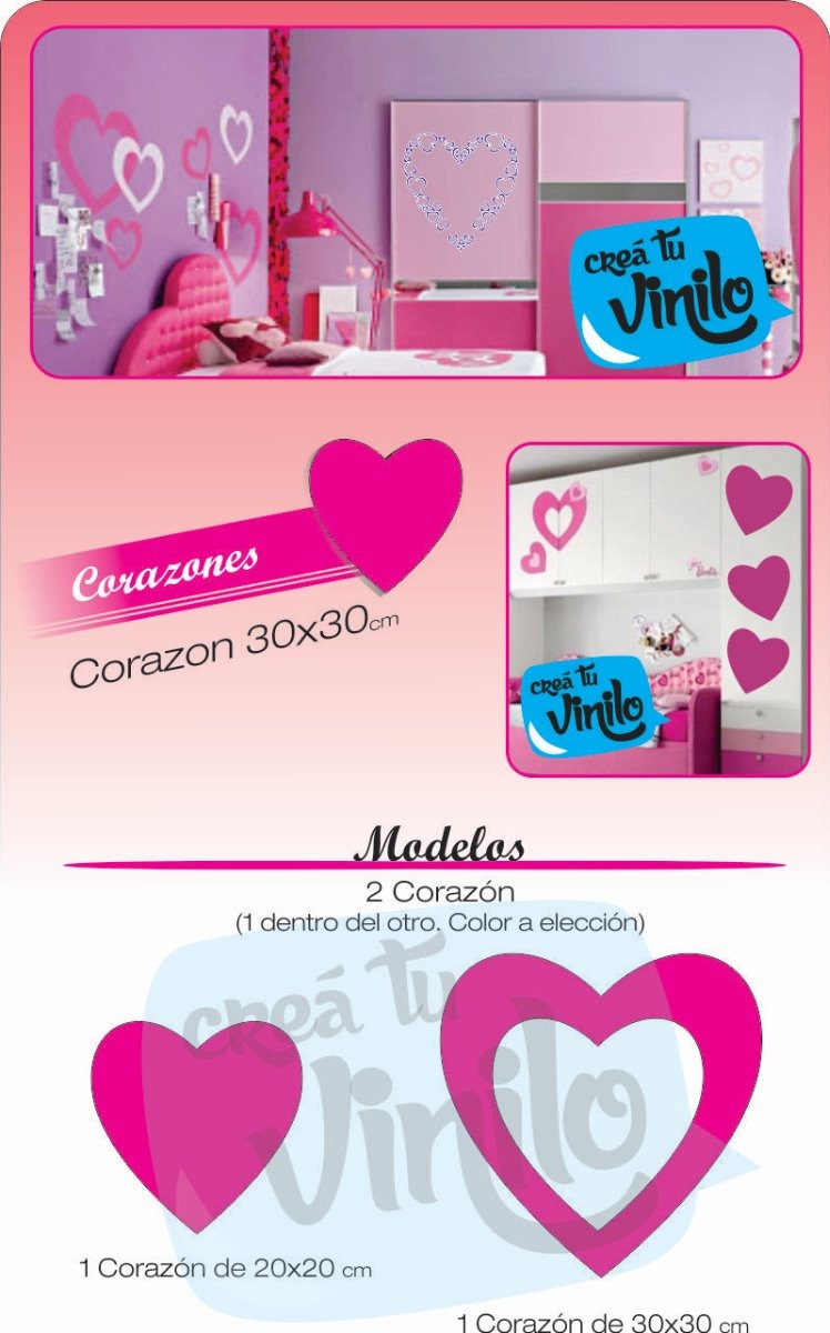 Vinilo Sticker un color Infantil Niña Dos Corazones. Decoracion 30cm - Imagen 4
