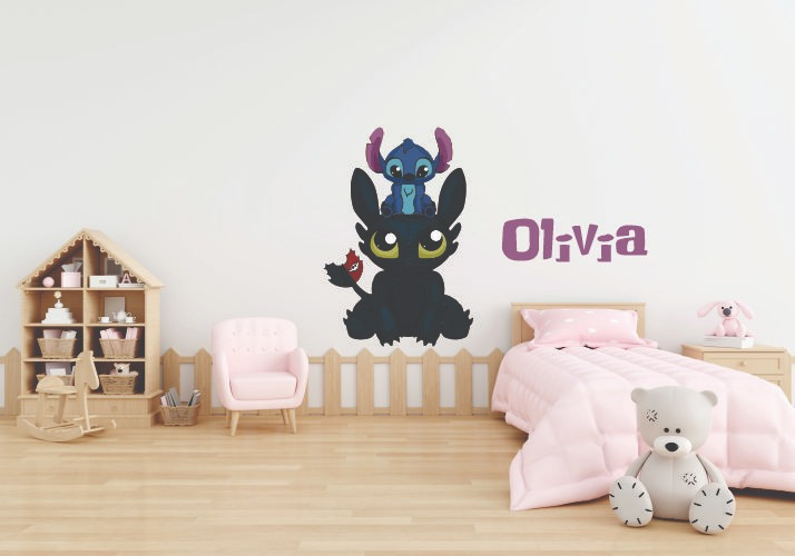 Vinilo Decorativo Infantil Stitch Y Chimuelo Personalizado - Imagen 2