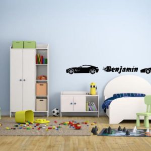 Vinilo Infantil Autos+nombre Decorativo 60cm