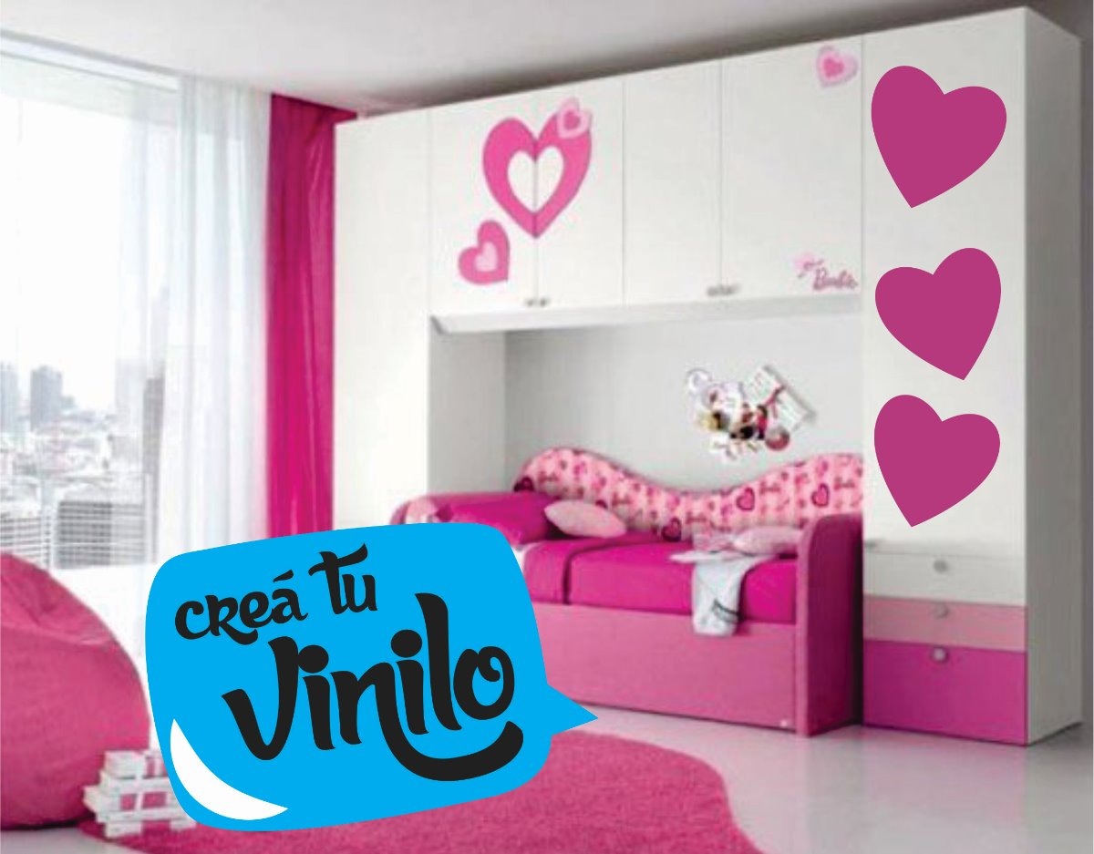 Vinilo Sticker un color Infantil Niña Dos Corazones. Decoracion 30cm