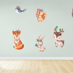 Vinilo Infantil Animales Del Bosque Con Plumas 1mt X 60cm