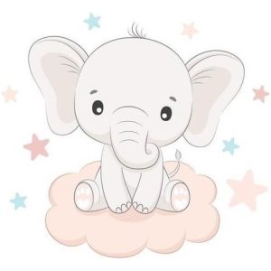 Vinilo Infantil Decorativo Elefante Nube Y Estrellas 50cm