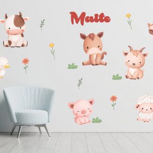 Vinilo Infantil Animales De La Granja Acuarela 1mt X 60cm