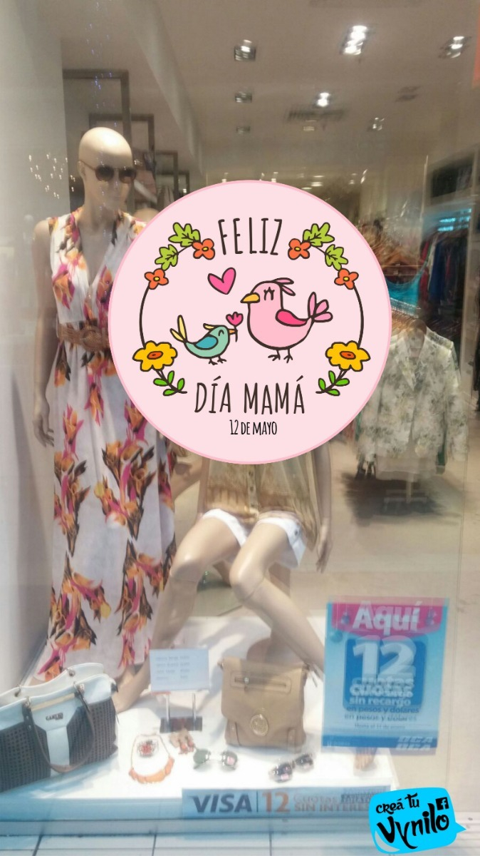 Vinilo Decoracion Vidriera Día De La Madre Pajaritos Flores - Imagen 2
