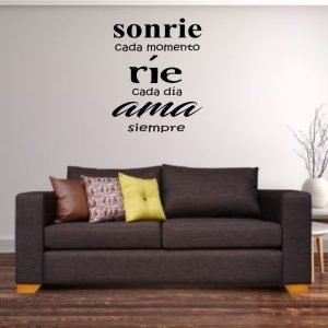Vinilo Frase Sonrie Cada Momento Decorativo 60x45cm