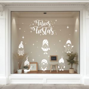 Vinilo Decorativo Feliz Año Fiestas Navidad Vidriera Duende4