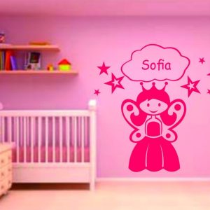 Vinilo Infantil Princesa Hada Con Nombre Decorativo 60x33cm