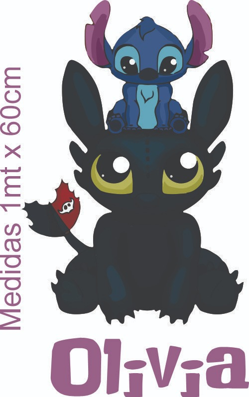 Vinilo Decorativo Infantil Stitch Y Chimuelo Personalizado - Imagen 3