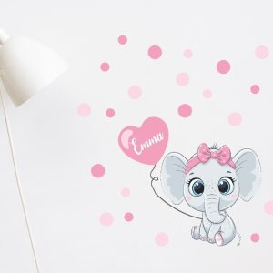 Vinilo Infantil Decorativo Elefante Con Lunares 95x 95cm