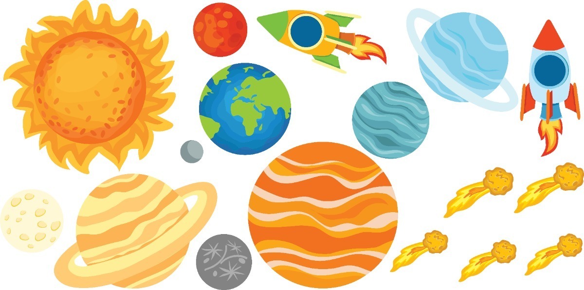 Vinilo Sticker Full color Infantil Planetas Color Decorativo Plancha 120cm