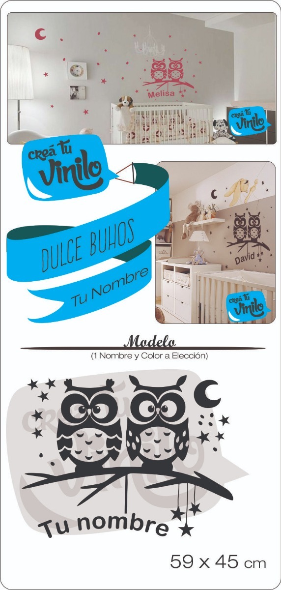 Vinilo Adhesivo Infantil Búho Con Nombre Decorativo Pared - Imagen 3