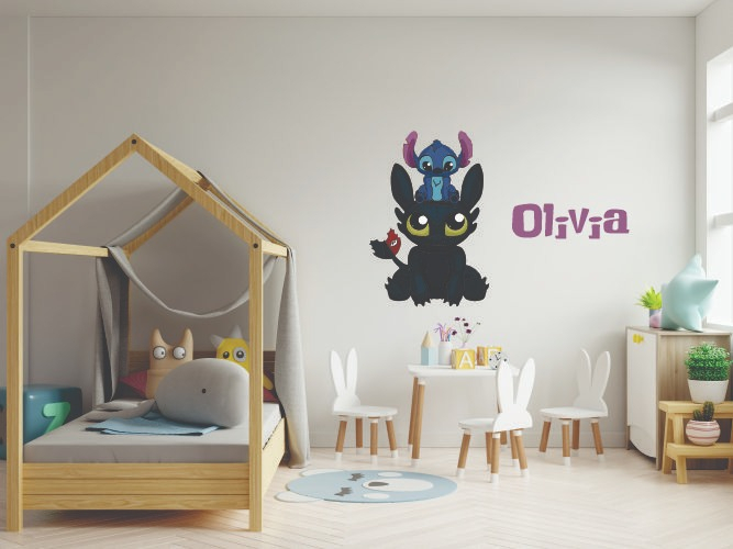 Vinilo Decorativo Infantil Stitch Y Chimuelo Personalizado