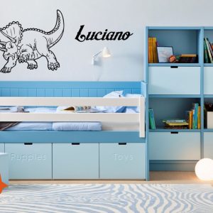 Vinilo Infantil Dinosaurio Triceratops Con Nombre 60x50cm