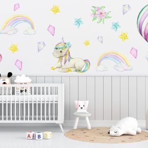 Vinilo Decorativo Infantil Unicornio Diamantes 1mt X 60cm