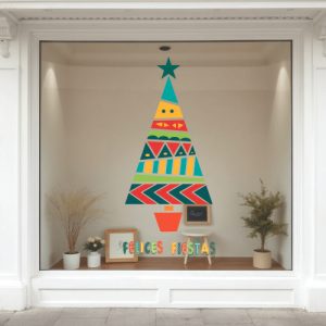 Vinilo Decorativo Árbol Navidad Fiestas Vidriera 100 X 50cm