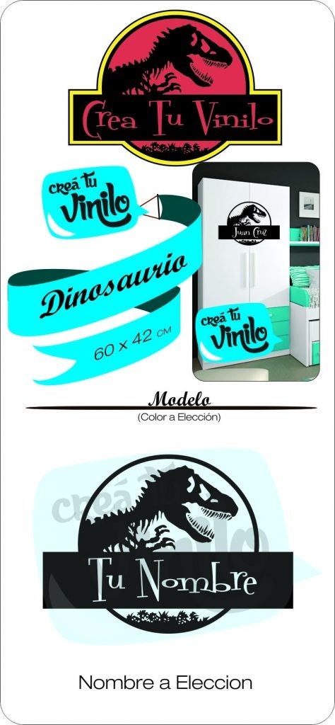 Vinilo Dormitorio Jurassic Park, World Con Nombre Decorativo - Imagen 3