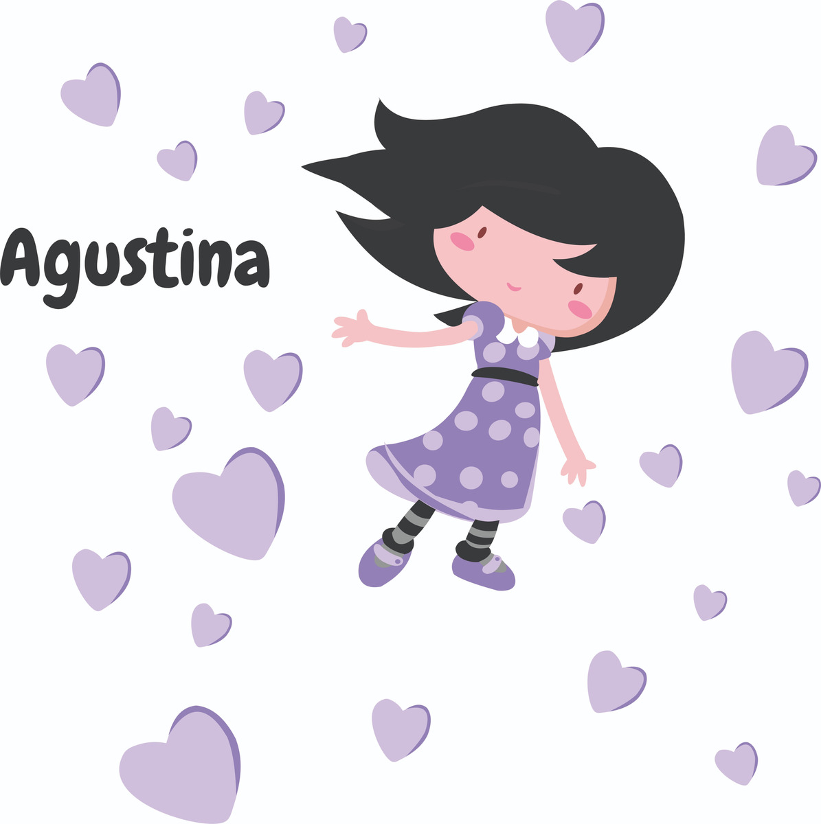 Vinilo Sticker Full color Infantil Niña Con Corazones+nombre Decorativo 60x50cm