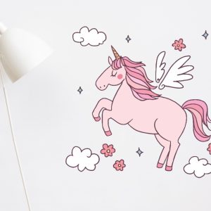 Vinilo Decorativo Infantil Unicornio Rosado Niña 70x60cm
