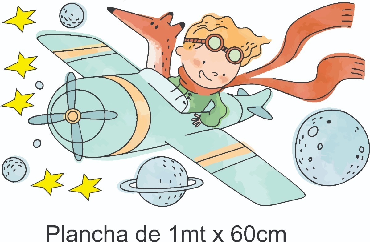 Vinilo Sticker Full color Decorativo Infantil Principito Avión Acuarela 1mx60cm - Imagen 4