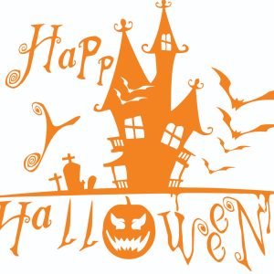 Vinilo Decorativo Hallowen Castillo Happy Hallowen 60x60 Cm