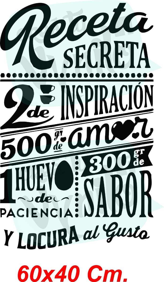 Vinilo Frase Cocina Receta Secreta Decoracion 60x40cm - Imagen 5