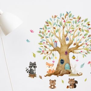 Vinilo Infantil Animales Árbol Acuarela Plancha 1.5mt X 60cm