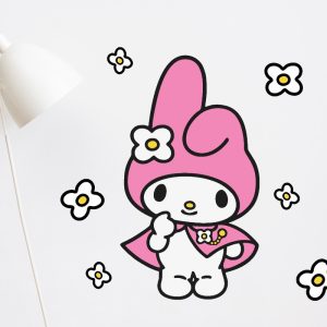 Vinilo Infantil My Melody Con Flores Decoración Pared 70cm