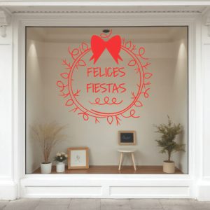 Vinilo Decorativo Navidad Coronas Felices Fiestas Vidrieras