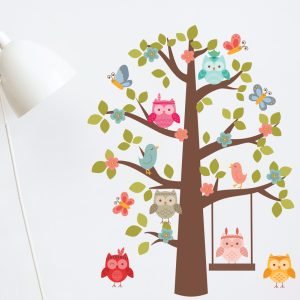 Vinilo Infantil Buhos Árbol Decoracion Pared 1.25mts Altura