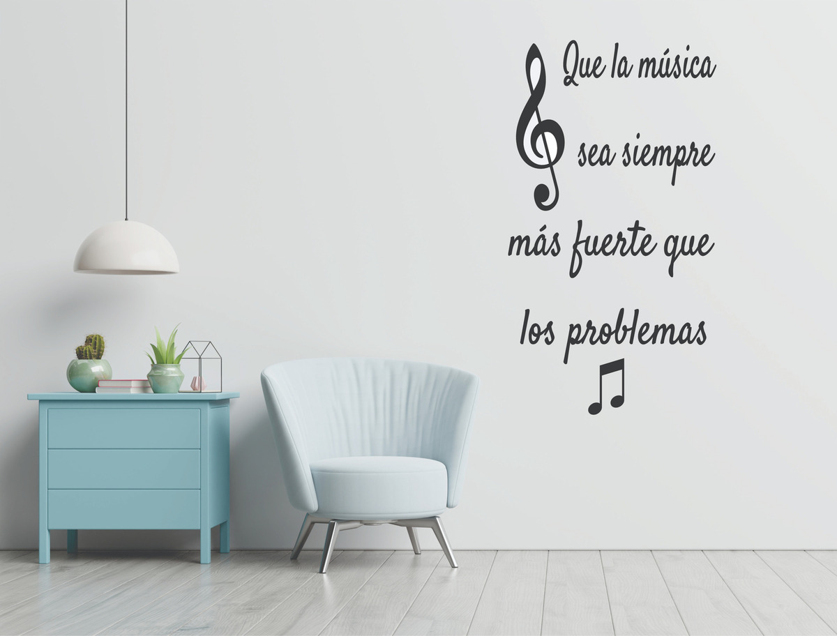 Vinilo Decoracion Frase La Musica Sea Mas Fuerte 1mx60cm - Imagen 2