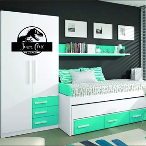 Vinilo Dormitorio Jurassic Park, World Con Nombre Decorativo