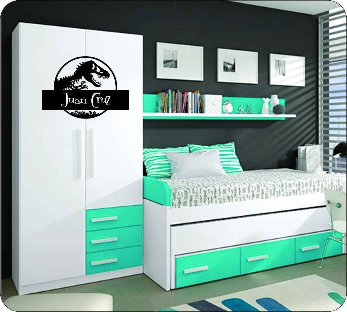 Vinilo Dormitorio Jurassic Park, World Con Nombre Decorativo