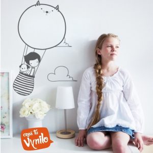 Vinilo Infantil Globo Gato Decorativo 90x60cm Creá Tu Vynilo