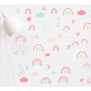 Vinilo Decorativo Infantil Arcoiris Corazones Lunas 1mt X 60