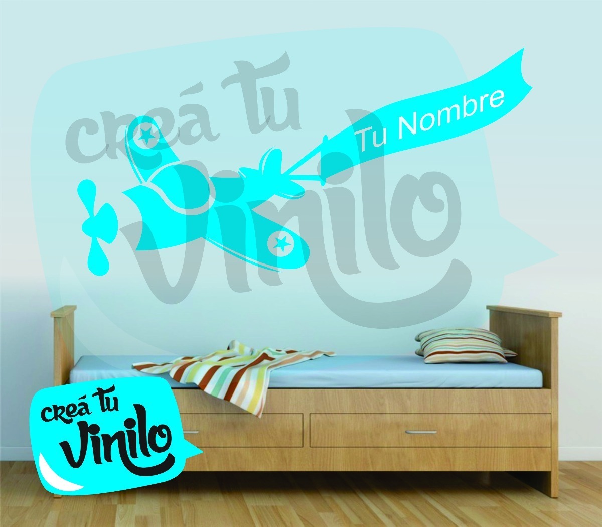 Vinilo Avion Con Nombre Decorativo Infantil Pared Cuarto - Imagen 2