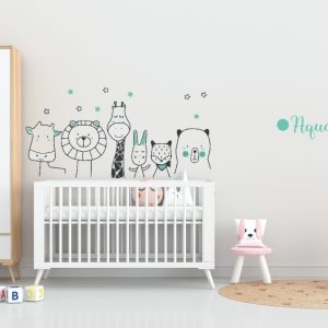 Vinilo Infantil Animales Nórdicos 2 Colores 1mt X 60cm