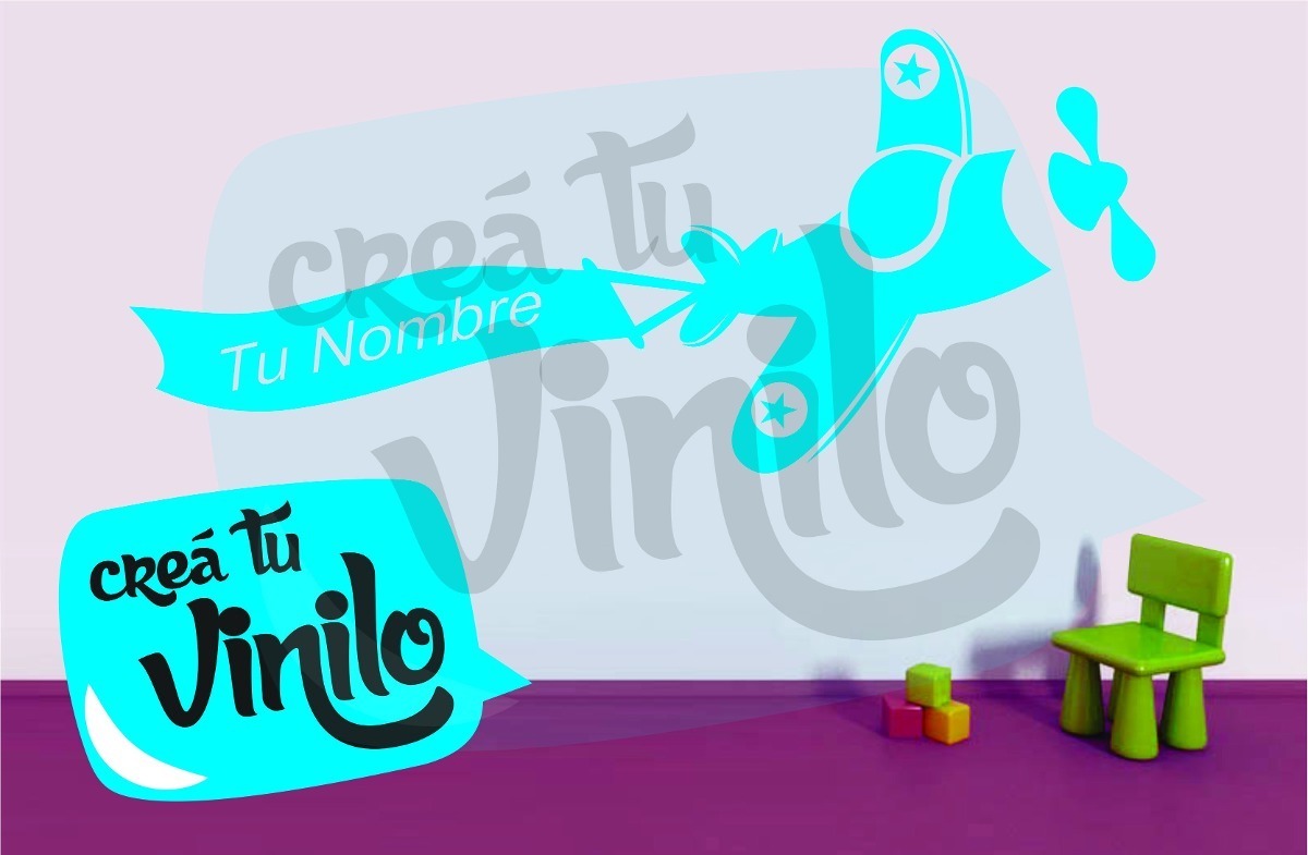 Vinilo Avion Con Nombre Decorativo Infantil Pared Cuarto - Imagen 3