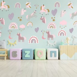 Vinilo Decorativo Infantil Unicornio Arcoiris 1mt X 60cm